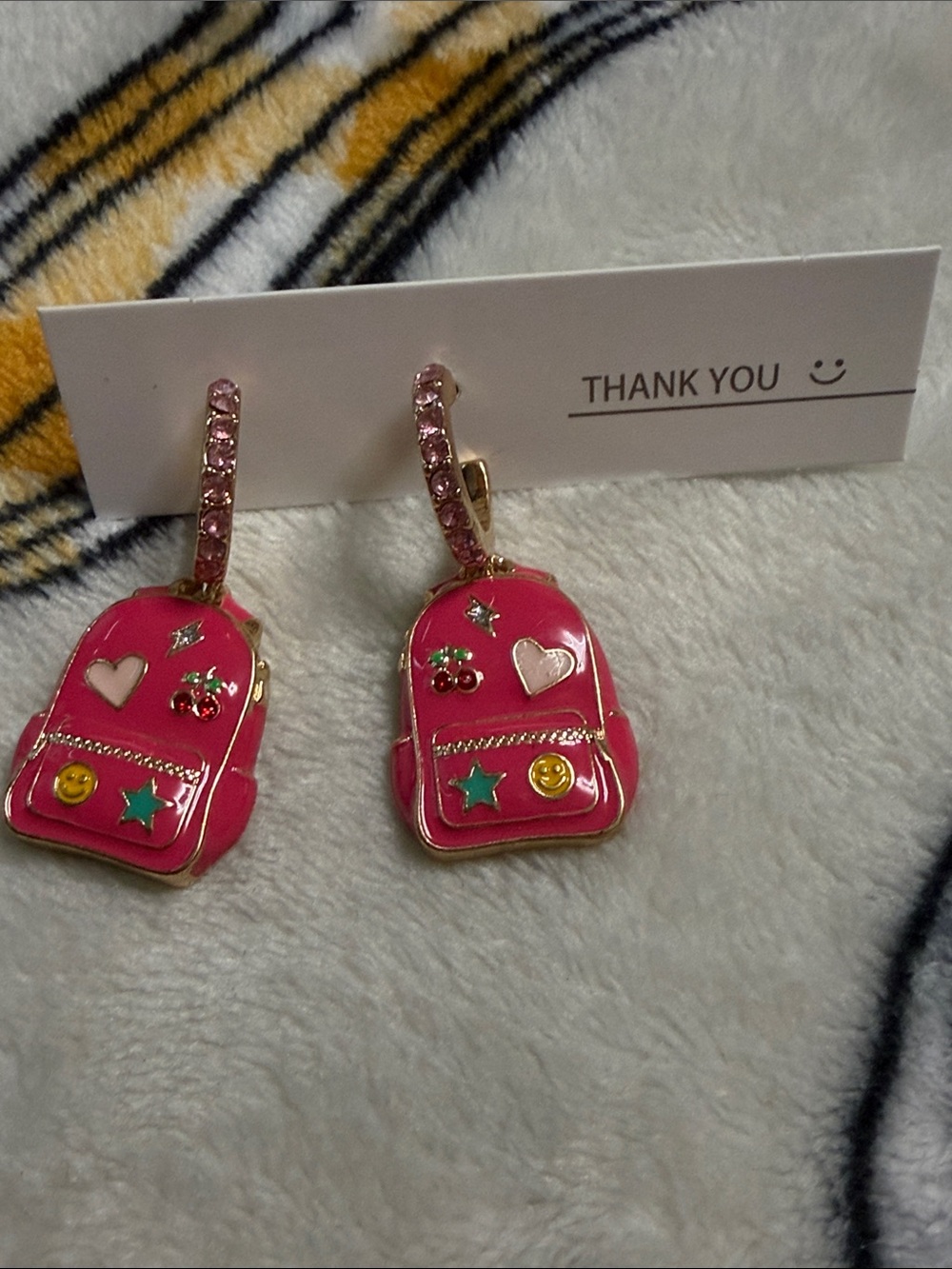 Pink Backpack Charm Drop Earrings -